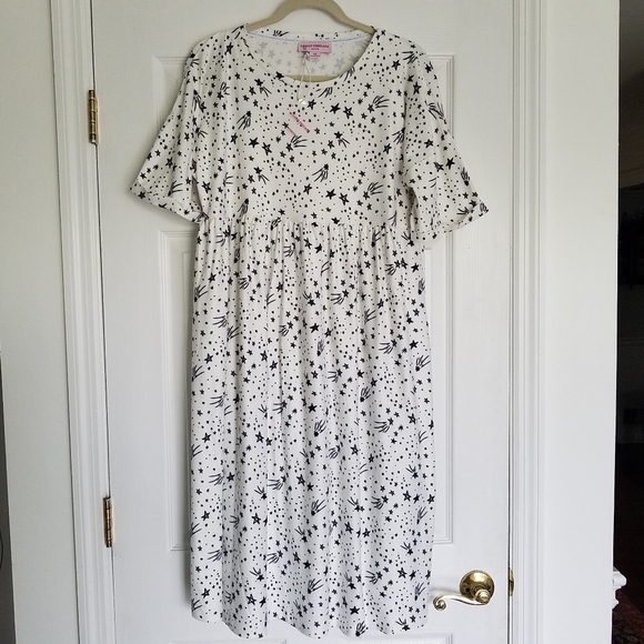 NWT Urban Threads Petite Midi Smock Dress White Star Print Size Petite 14 - Picture 2 of 8